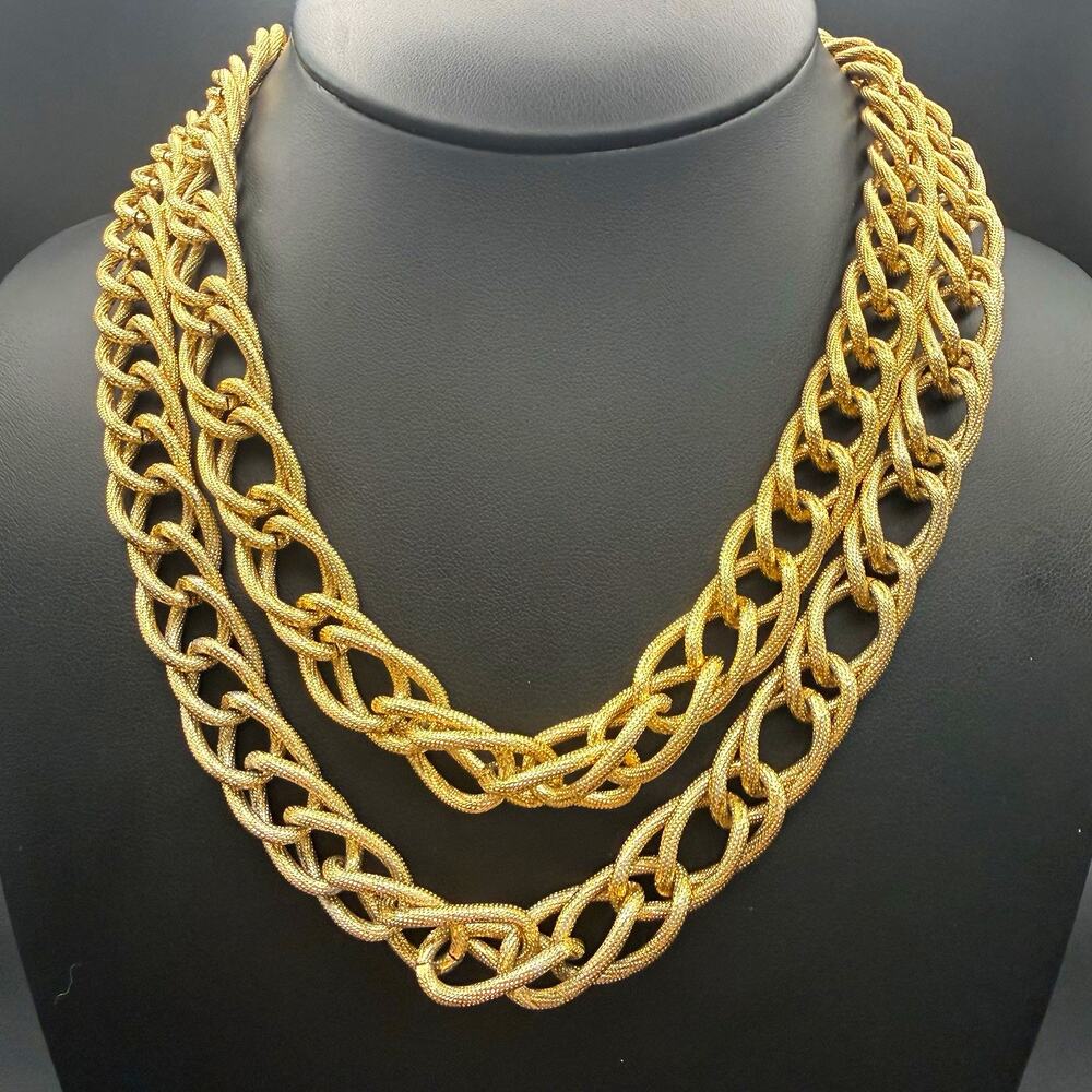 Vintage Gold Tone Woven Mesh Link Long Chain Necklace 37 Inch